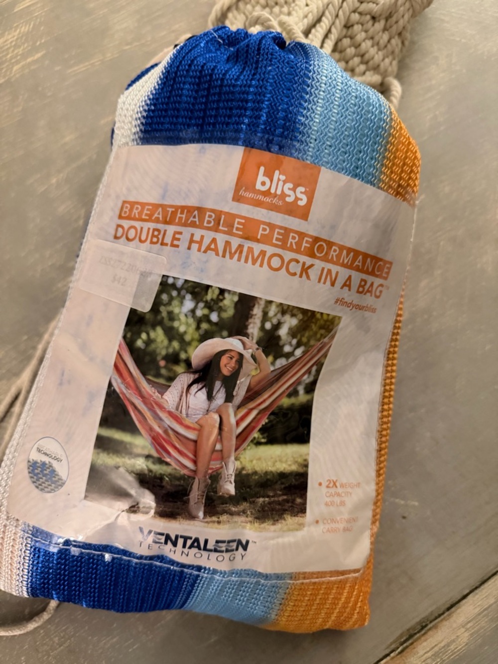 Bliss Double Hammock — Blue, White & Orange Stripes